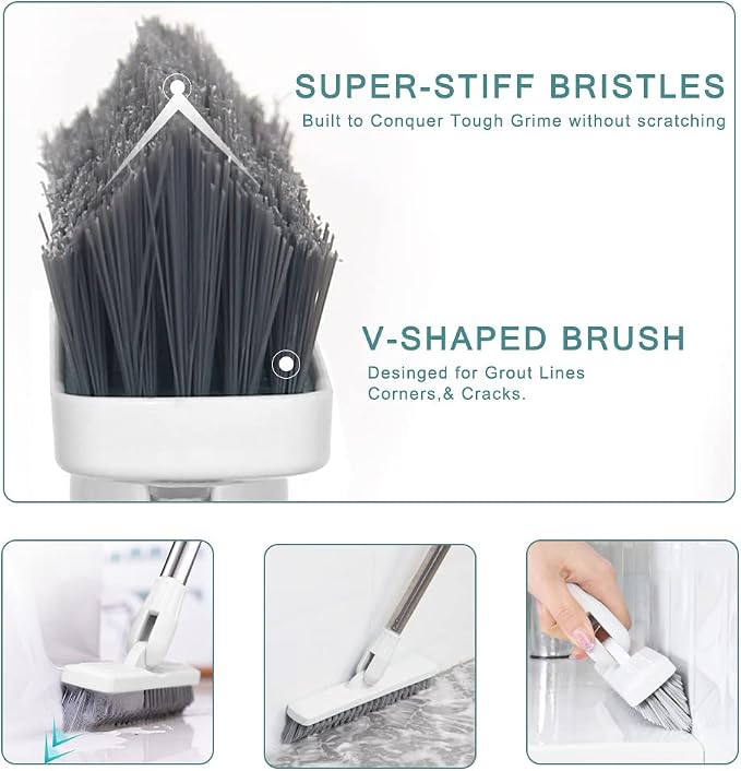 Affogato Floor Scrub Brush Bathroom Long Handle Bathtub Push Broom Shower Tile - Image 3
