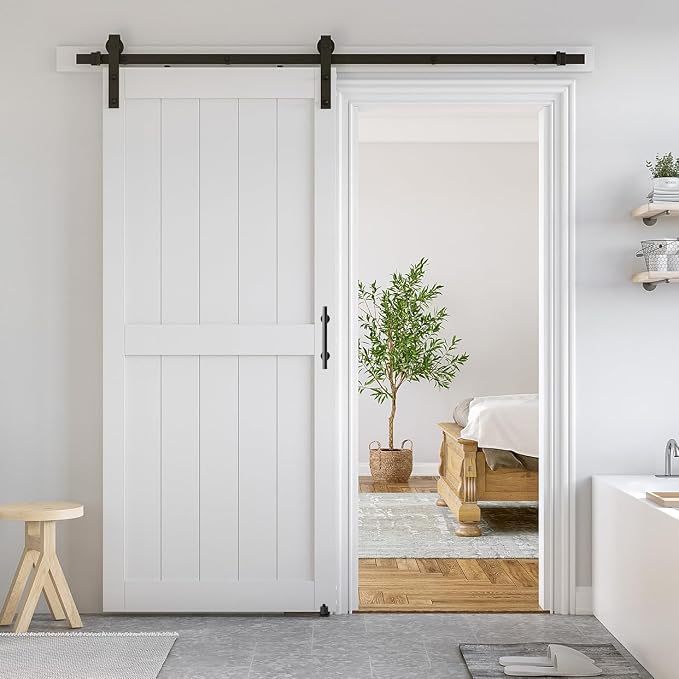 SmartStandard 36 x 84 inch White Sliding MDF Barn Door by SMARTSTANDARD