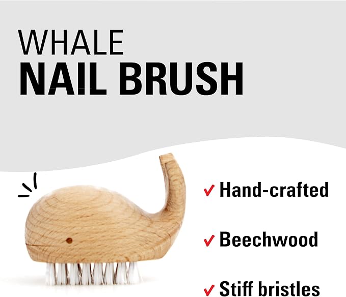 Kikkerland Hand-Crafted Multi-Purpose Beechwood Whale Scrub Brush – Supplies - Image 2