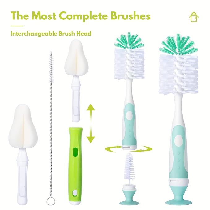 Baby Bottle Brush with One Base Hidden Nylon Nipple Cleaner, Bottle Brush with - Image 7