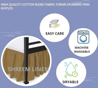 Shreem Linen Ruffled Bed Skirt with Split Corners, Gathered Style, 100% Microfiber, 15-Inch Drop, Dust Ruffle Bedskirt with Platform, RV King, Taupe