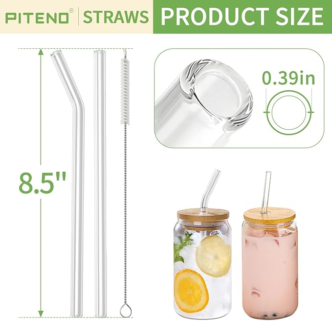 Piteno® 16-Pack Reusable Glass Straws Set, 8.5''x10MM, Milkshakes - Image 2