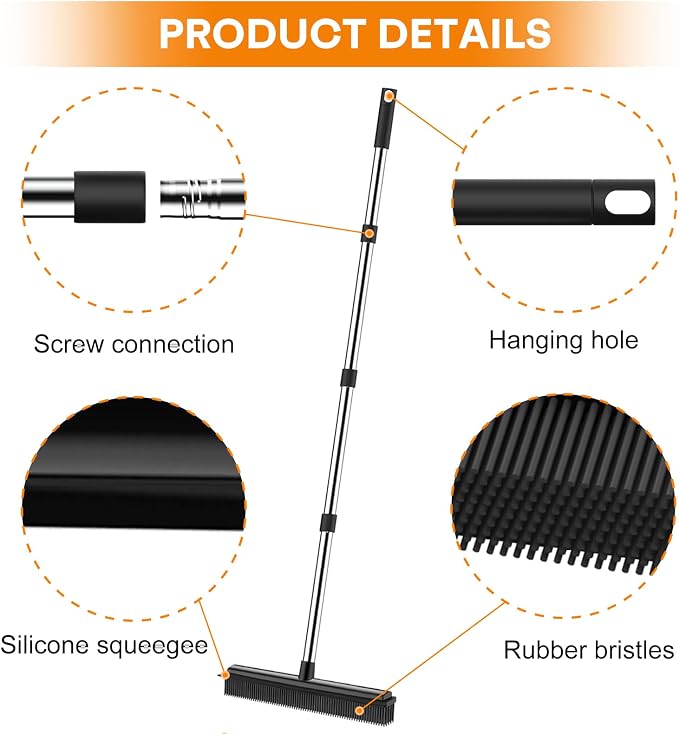 nacena Rubber Broom, 2 in 1 Pet Hair Removal Broom - Image 4