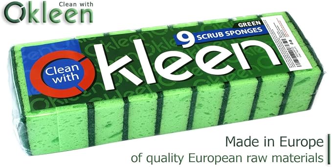 Green Multi Use Scrub Sponge. Made in Europe. 9 Pack, 4.3x2.8x1.4 inches. - Image 2
