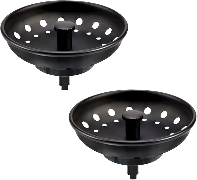 KONE Black Sink Basket Strainer Drain Stopper, 2 Pack Stainless Steel Matte by KONE