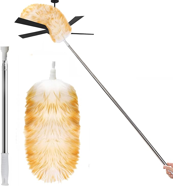 Lambswool Feather Duster with Extension Pole up to 85inch, Extendable Feather by Leories