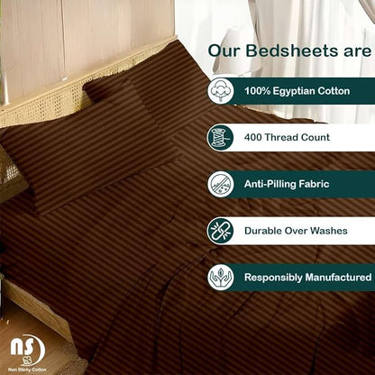NON Sticky cotton Twin Size Sleeper Sofa Sheets, 4 Piece Egyptian Cotton Bed Sheet Set for Sofa Bed, 7" Deep Pocket for Pull Out Couch Mattress, 39" x 75", Chocolate Stripe, Soft & Breathable