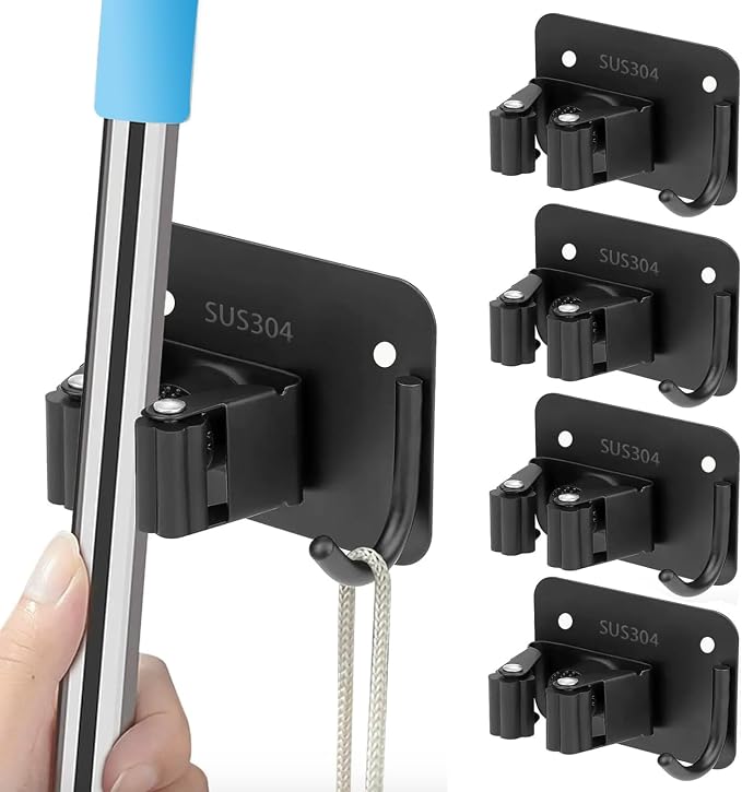 Mop and Broom Holder Wall Mount Stainless Steel 304 Tool Garage Organization - Image 6