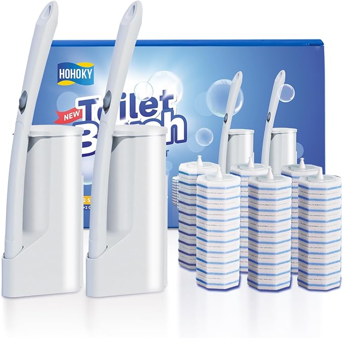 Disposable Toilet Brush Cleaning System, Two Sets of Wands and 60p Refills Pads by Home