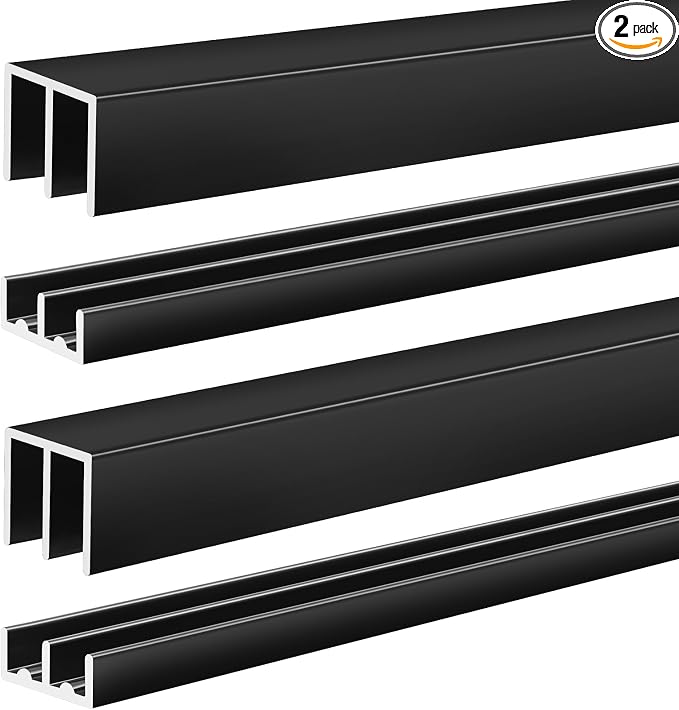 Landical 2 Set 3 ft Black Aluminum Sliding Door Track Set by Landical
