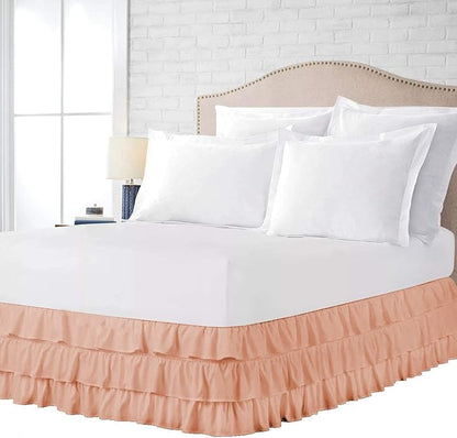 Multi-Ruffle Bed Skirt, Soft Multi Elastic Dust Ruffles with Wrap Around Bed Skirt Easy Fit with 18 Inch Drop 100% Cotton 800 Thread Count (RV Bunk 42X80, Peach)