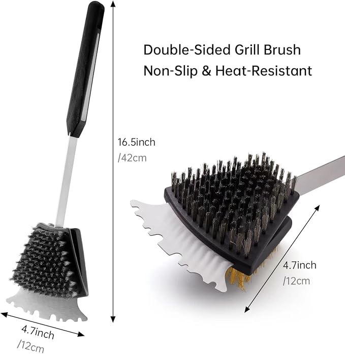 Double Sided Grill Cleaning Brush and Scraper, 16.5" BBQ Brush, Barbecue Cleaner - Image 2