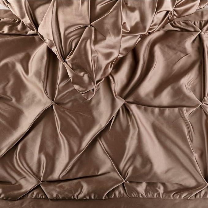 The HomeCentric Beige Bed Runner, Queen Size 74"x18" Decorative Bed Runner with 2 Matching Pillow Cover, Beige Satin Bed Scarf in Pintucks - Satin Ballet Swirl