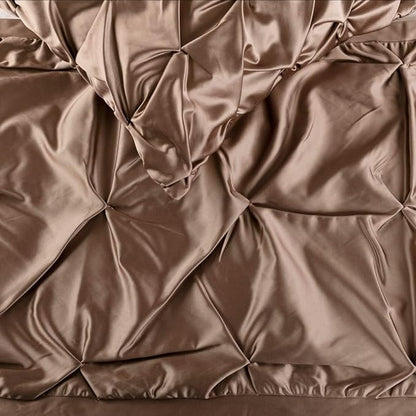 The HomeCentric Beige Bed Runner, Twin Size 53"x18" Decorative Bed Runner with 2 Matching Pillow Cover, Beige Satin Bed Scarf in Pintucks - Satin Ballet Swirl