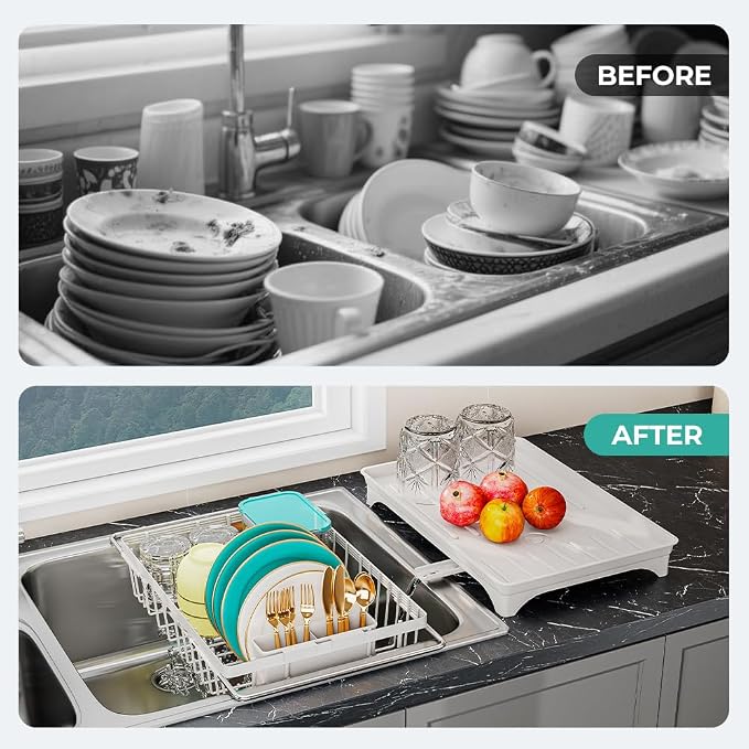 Small Dish Drying Rack in Sink, Expandable Stainless Steel Dish Drainers - Image 6