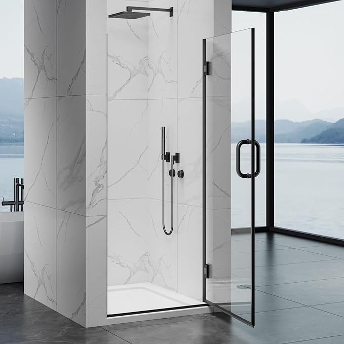 Framelss Single Swing Hinged Shower Door, 5/16" Tempered Glass - Image 2