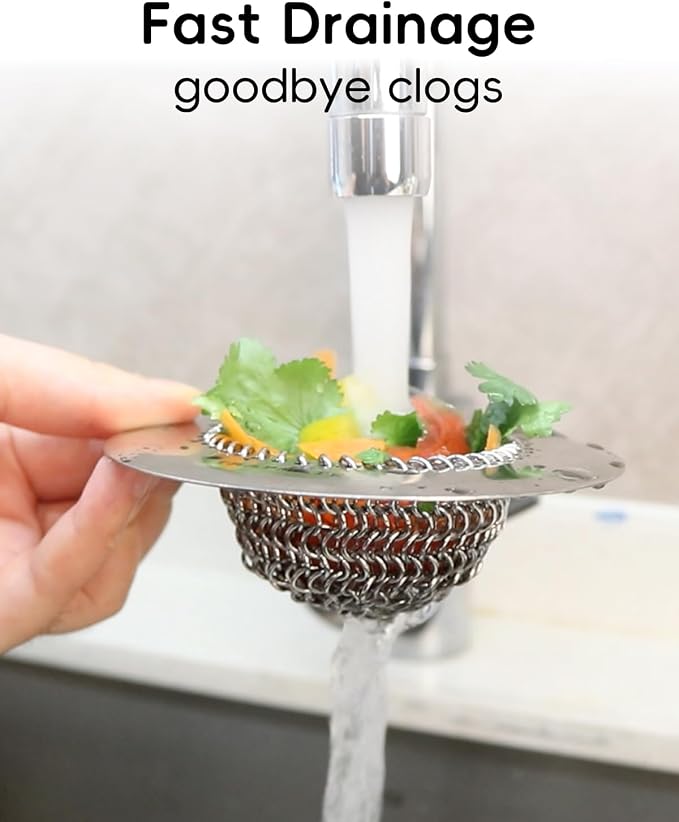 TRAPMATE 2 Pcs Kitchen Sink Drain Strainer, Stainless Steel Sink Strainer Basket - Image 3