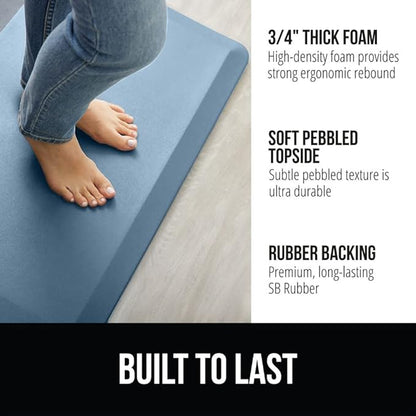 GORILLA GRIP Comfortable Cushioned Kitchen Mats for Floor, 48x20, Waterproof and Stain Resistant Soft Top, 3/4 Inch Thick Ergonomic Standing Desk Anti Fatigue Mat, Foam Supports Ankles, Feet, Sky Blue