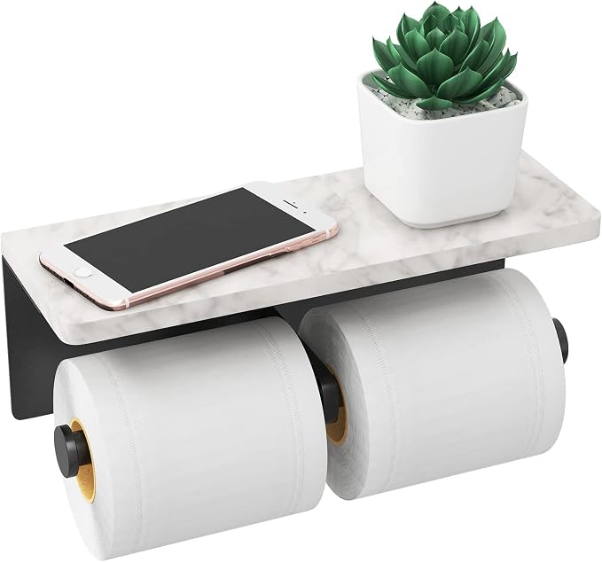 Toilet Paper Holder with Shelf, New Upgrade Double Toilet Paper Holder with by GypieHouseware