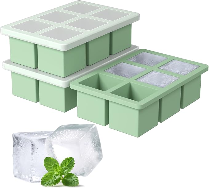 Large Silicone Ice Cube Tray 3Pack, SAWNZC Big Square Ice Cube Molds by SAWNZC