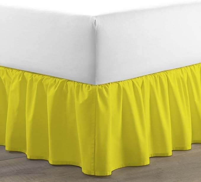 Bed Skirt - Ruffled Bed Skirt (Queen, Yellow) 12 Inch Drop Dust Ruffle with Platform, 100% Cotton 800 Thread Count Fabric - Dust Ruffle Bedskirt for Easy Fitting and Easy Care