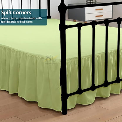 Shreem Linen Ruffled Bed Skirt with Split Corners, Gathered Style, 100% Microfiber, 28-Inch Drop, Dust Ruffle Bedskirt with Platform, Full-XXL, Sage