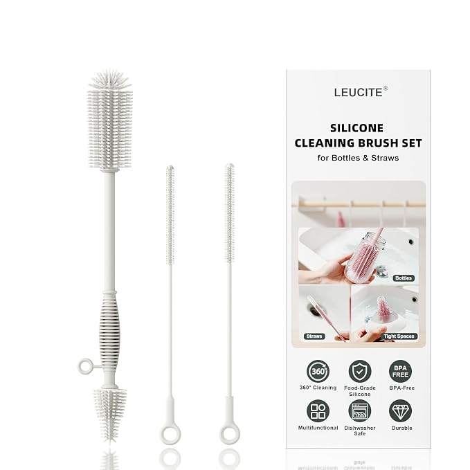 Silicone Cleaning Brush Kit, Water Bottle and Straw Cleaner Brush Set by Leucite