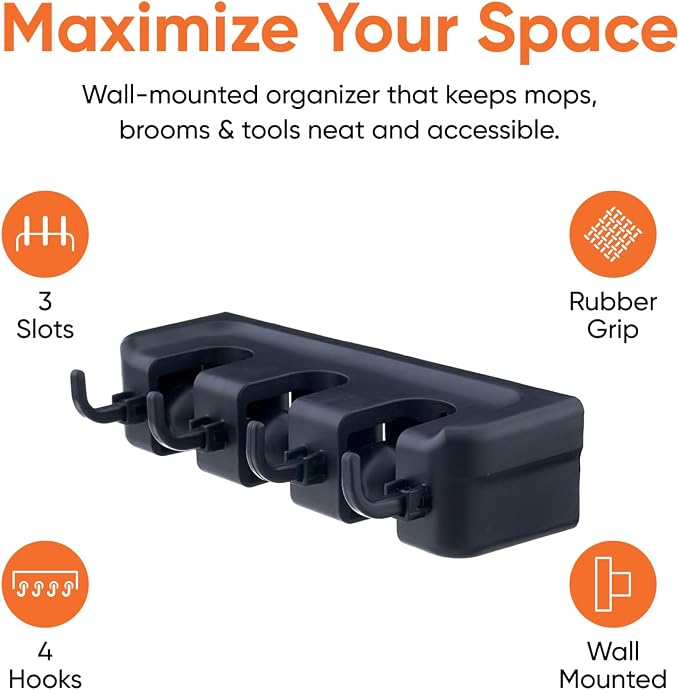 Superio Mop and Broom Holder Wall Mount Storage Organizer - Image 3