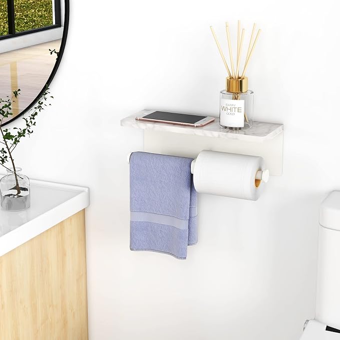 White Toilet Paper Holder with Shelf, New Upgrade Double Toilet Paper Holder - Image 7