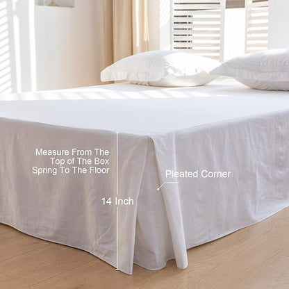 BISELINA French Linen Bed Skirt with Pleated Corner 14-Inch Tailored Drop Natural Flax Cotton Blend Basic Dust Ruffle Soft Cozy Farmhouse Bedding (14" Twin, Basic White)
