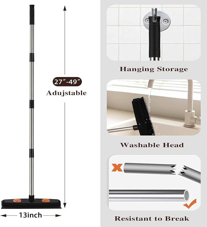 Pet Rubber Broom with 49inch Long Handle, Portable Detailing Lint Remover - Image 5