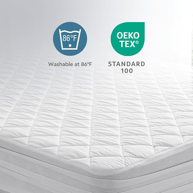 YATAS BEDDING Perle Quilted Fitted Mattress Protector, Machine Washable and Easy Care, Superior Protection and Comfort,100% Cotton Breathable top, White (White, Twin) - 39"x75" - 14" Deep Pocket