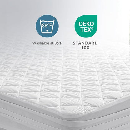 YATAS BEDDING Perle Quilted Fitted Mattress Protector, Machine Washable and Easy Care, Superior Protection and Comfort,100% Cotton Breathable top, White (White, Twin) - 39"x75" - 14" Deep Pocket
