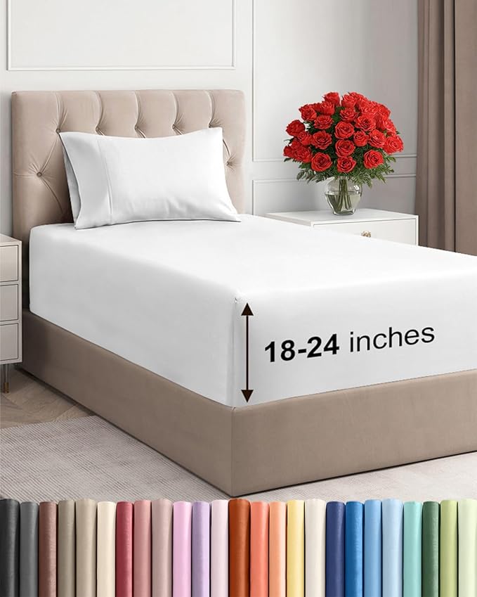 Extra Deep Pocket Twin XL Sheets - 3 Piece Breathable & Cooling Bed Sheets - Hotel Luxury Bed Sheet Set - Soft, Wrinkle Free & Comfy - Easily Fits Extra Deep Mattresses - Deep Pocket White Sheets Set