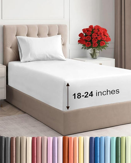 Extra Deep Pocket Twin XL Sheets - 3 Piece Breathable & Cooling Bed Sheets - Hotel Luxury Bed Sheet Set - Soft, Wrinkle Free & Comfy - Easily Fits Extra Deep Mattresses - Deep Pocket White Sheets Set