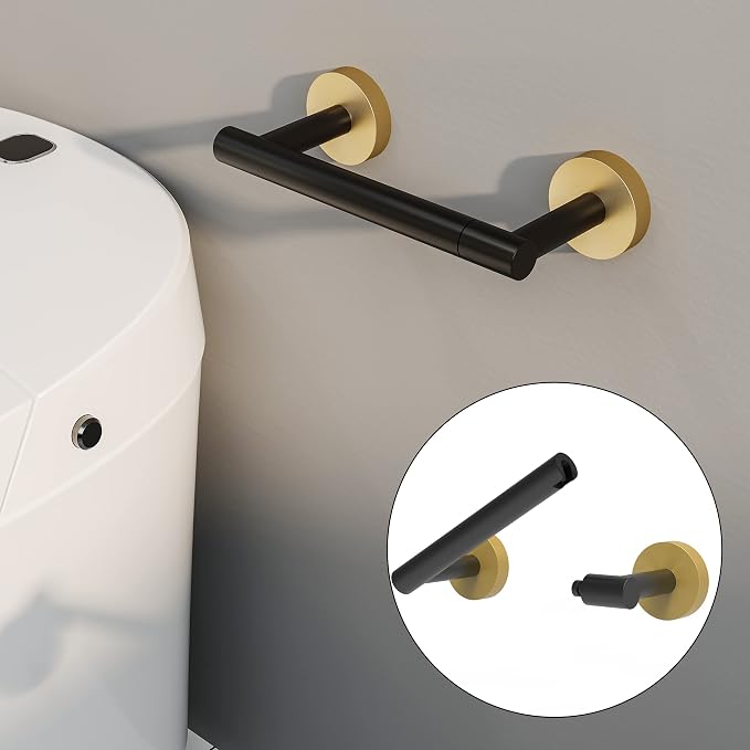 Black and Gold Toilet Paper Holder SUS304 Stainless Steel Double Post Pivoting - Image 2