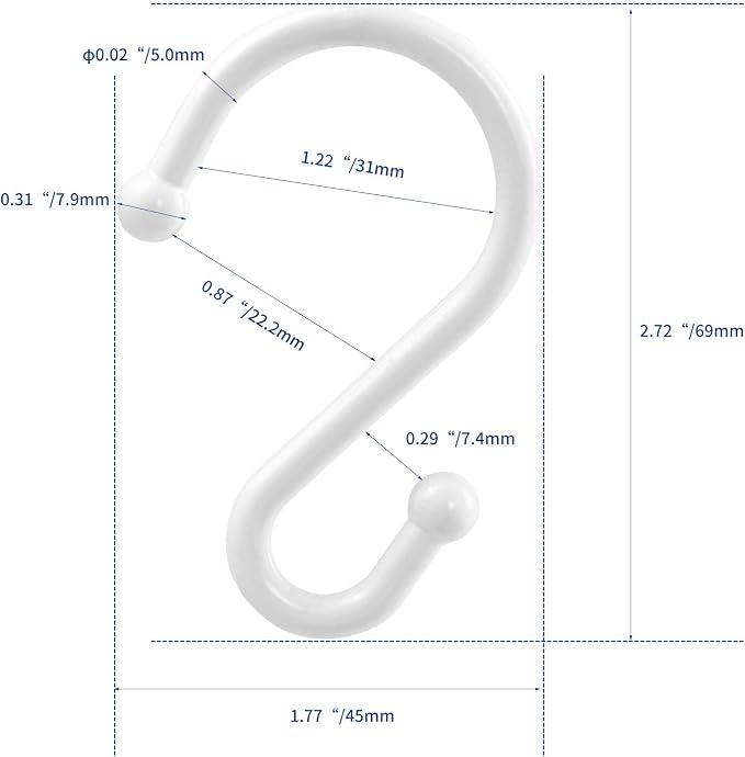 Metal Shower Curtain Hooks，Set of 12 Rings，Rust Resistant S Shaped Hooks Hangers - Image 5