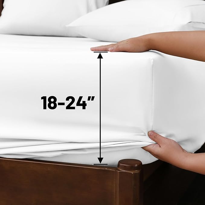 Extra Deep Pocket Queen Sheets 18-24 Inch 1000 Thread Count 100% Egyptian Cotton Sateen Weave Soft Breathable 4 Pieces（Queen,White）