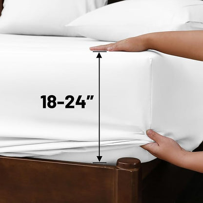 Extra Deep Pocket Queen Sheets 18-24 Inch 1000 Thread Count 100% Egyptian Cotton Sateen Weave Soft Breathable 4 Pieces（Queen,White）