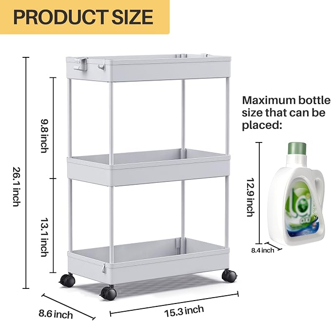 SPACEKEEPER Rolling Storage Cart 3 Tier Bathroom Cart Organizers - Image 4