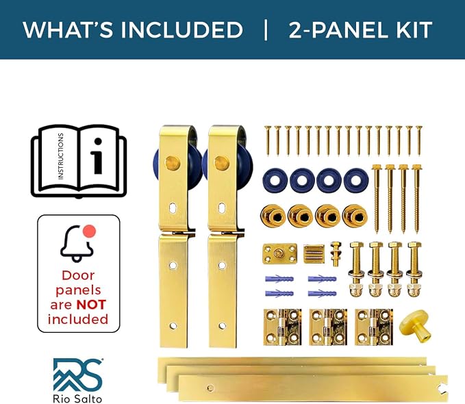 Rio Salto Gold Bifold Sliding Barn Door Hardware Kit Heavy Duty Metal Track - Image 3