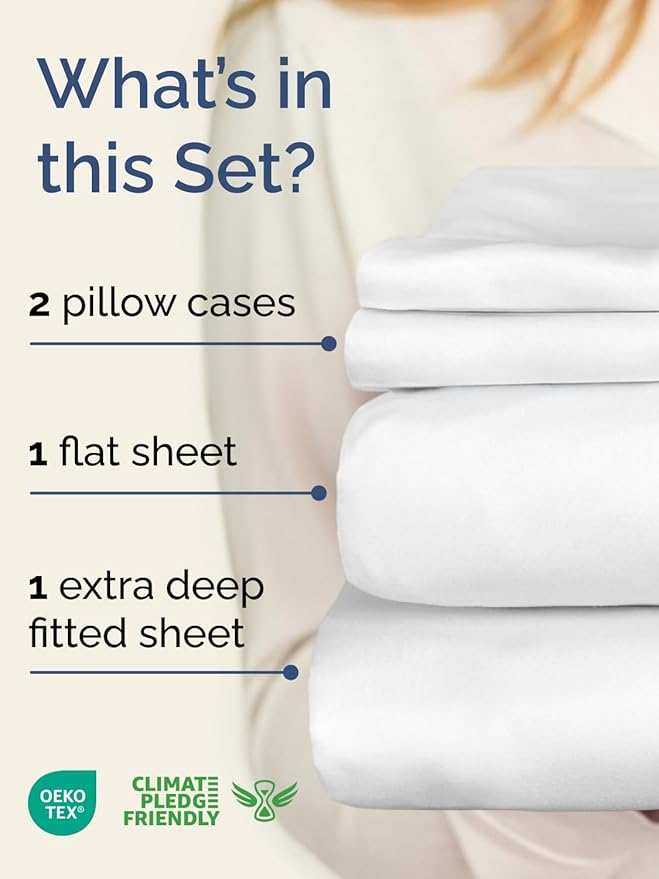 Extra Deep Pocket Full Sheets - 4 Piece Breathable & Cooling Bed Sheets - Hotel Luxury Bed Sheet Set - Soft, Wrinkle Free & Comfy - Easily Fits Extra Deep Mattresses - Deep Pocket White Sheets Set