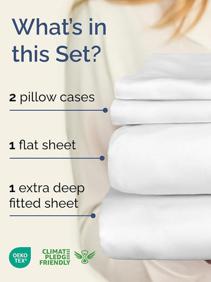 Extra Deep Pocket Full Sheets - 4 Piece Breathable & Cooling Bed Sheets - Hotel Luxury Bed Sheet Set - Soft, Wrinkle Free & Comfy - Easily Fits Extra Deep Mattresses - Deep Pocket White Sheets Set