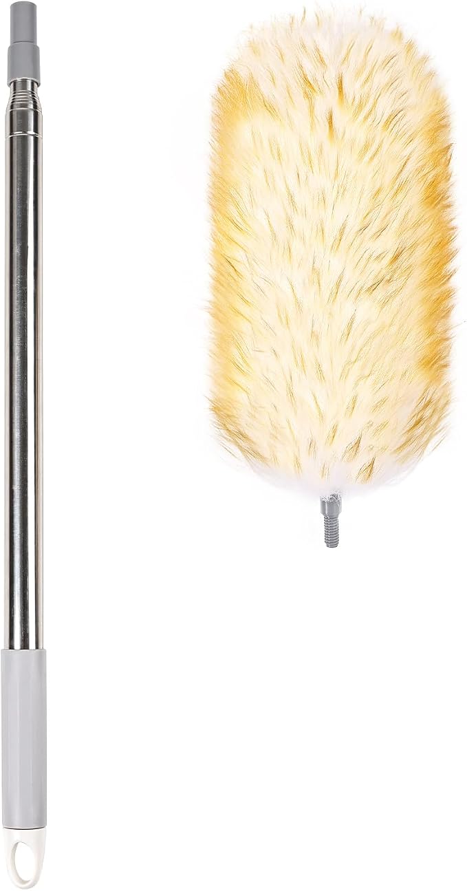 Lambswool Duster 98 inch Retractable Stainless Steel Handle Soft Natural Wool by Daieeparty
