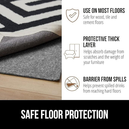 GORILLA GRIP Felt and Natural Rubber Stay in Place Slip Resistant Rug Pad, 1/4in Thick, 2x4 FT Protective Padding Under Area Rugs, Cushioned Gripper Pads, Carpet Runners, Hardwood Floors Protection