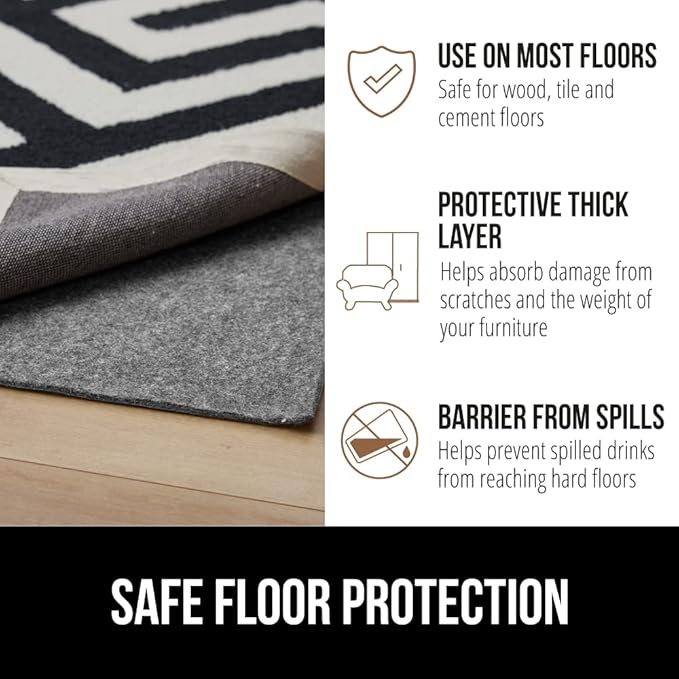 GORILLA GRIP Felt and Natural Rubber Stay in Place Slip Resistant Rug Pad, 1/8in Thick, 2x8 FT Protective Padding Under Area Rugs, Cushioned Gripper Pads, Carpet Runners, Hardwood Floors Protection