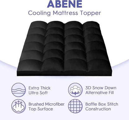 ABENE Mattress Topper Twin for Back Pain Relief, Extra Thick Mattress Pad Pillowtop, Soft Mattress Protector Cover with 8"-21" Deep Pocket, Overfilled Down Alternative Filling (Black, Twin)