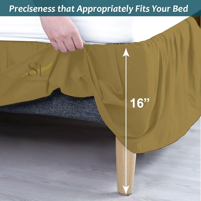 Shreem Linen Ruffled Bed Skirt with Split Corners, Gathered Style, 100% Microfiber, 16-Inch Drop, Dust Ruffle Bedskirt with Platform, Cal-King, Taupe