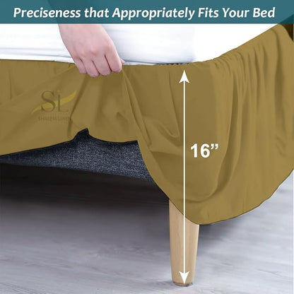 Shreem Linen Ruffled Bed Skirt with Split Corners, Gathered Style, 100% Microfiber, 16-Inch Drop, Dust Ruffle Bedskirt with Platform, Cal-King, Taupe