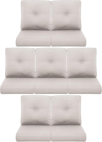 7-Piece Outdoor Patio Cushion Set - Fade & Water Resistant with Removable Olefin Cover, 22x24x4 Inch Memory Foam Cushions for Wicker Sectional Sofa – Beige/Buckle